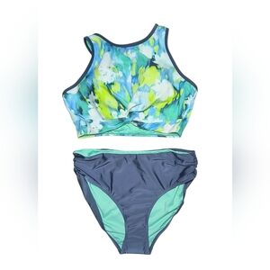 Free Country Athletic Beach Blue & Green Bikini with Racerback Design L NWT